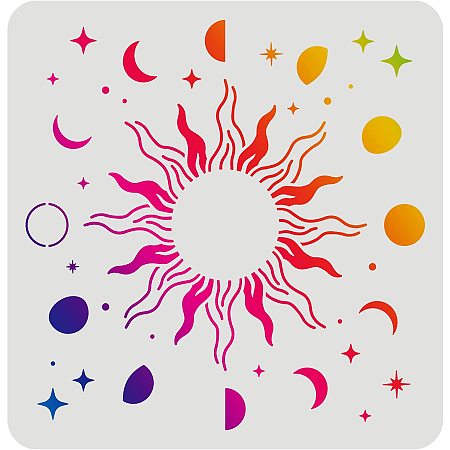 FINGERINSPIRE Sun Drawing Painting Stencils Templates (11.8x11.8inch)  Plastic Moon Stencils Decoration Square Star Stencils for Painting on Wood,  Floor, Wall and Fabric 