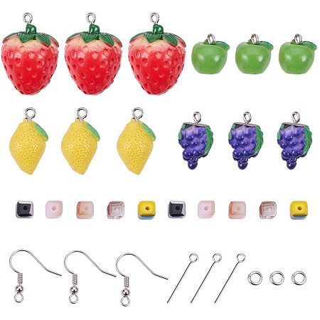 UNICRAFTALE 210pcs Earring Hooks with 4 Syles Fruit Resin Pendants and 5 Colors Glass Beads Stainless Steel Eye Pin with Jump Rings DIY Earring Making Kits Mixed Color Earring Crafting