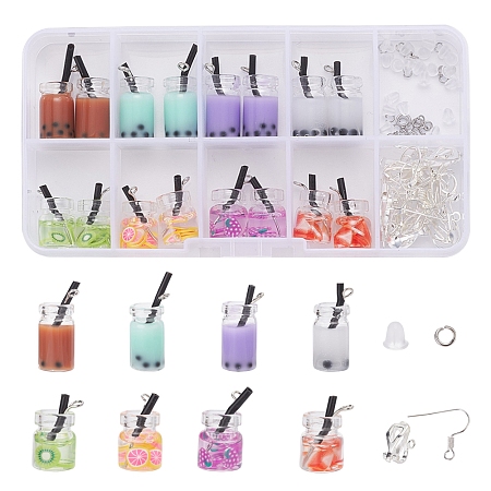 Honeyhandy DIY 8Pairs Summer Style Earring Kits, Including Glass Bottle Pendants, Iron Earring Hooks, 304 Stainless Steel Jump Rings, Brass Clip-on Earring, Mixed Color, 27x12x10mm, Hole: 1.8mm