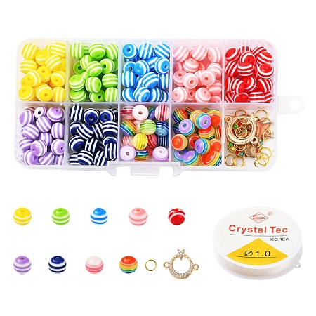 Honeyhandy 225Pcs Round Resin Beads, Alloy Links, Star & Cat Alloy Enamel Pendants, Elastic Stretch Thread and Iron Jump Rings, for DIY Jewelry Making Kits, Mixed Color, Beads: 225pcs/set