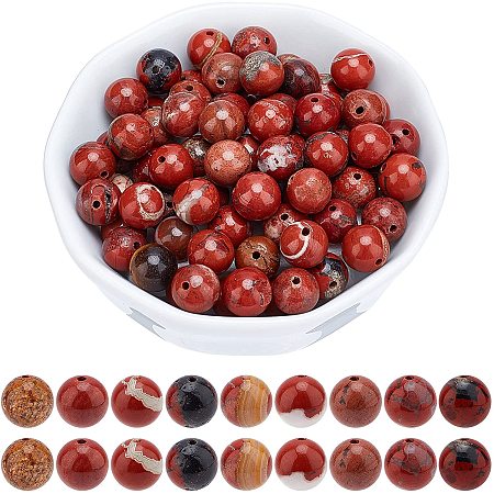 Arricraft About 94 Pcs 8mm Natural Stone Beads, Natural Red Jasper Round Beads, Gemstone Loose Beads for Bracelet Necklace Jewelry Making (Hole: 1mm)