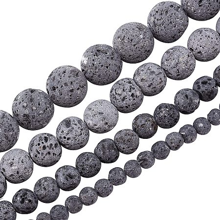 OLYCRAFT 243Pcs Natural Lava Beads 4mm 6mm 8mm 10mm Undyed Grey Chakra Bead Strand Round Gemstone Loose Beads Energy Beads for Bracelet Necklace Jewelry Making - 4 Style