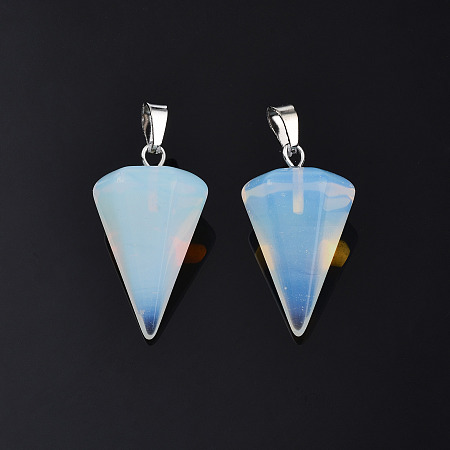 Honeyhandy Cone/Spike/Pendulum Opalite Stone Pendants, with Platinum Plated Iron Findings, 25~27x14x14mm, Hole: 6x3mm