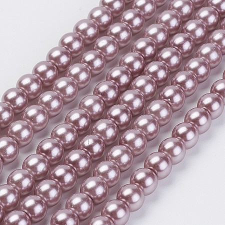 Eco-Friendly Glass Pearl Bead Strands, Round, Dyed, Cotton Cord Threaded, Rosy Brown, 10mm, Hole: 1.2~1.5mm, about 42pcs/strand, 15.7 inch