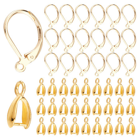 CREATCABIN Jewelry Making Finding Kit, Including Brass Leverback Earring Findings, with Horizontal Loops, Ice Pick Pinch Bails, Mixed Color, 56pcs/box