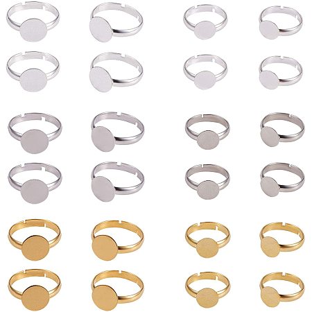 PandaHall Elite 60pcs 3 Colors Round Brass Adjustable Finger Ring Settings Components Bezel Tray Flat 8mm / 10mm Ring Base Blank Jewelry Findings for Ring Making