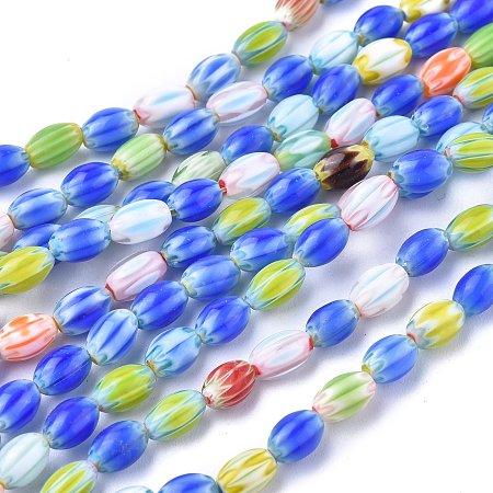 ARRICRAFT Oval Handmade Millefiori Glass Beads Strands, Mixed Color, 8x6mm, Hole: 0.5mm, about 40pcs/strand, 15.3 inches
