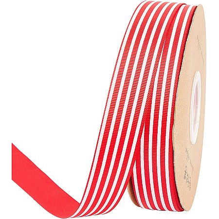 OLYCRAFT 50 Yards Striped Ribbon Red and White Striped Grosgrain