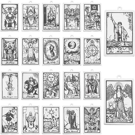 DICOSMETIC 22Pcs 22 Styles Stainless Steel Vintage Tarot Card Pendants Ion Magic Tarot Card Charms Good Luck Amulet Pendants for DIY Jewelry Craft Making