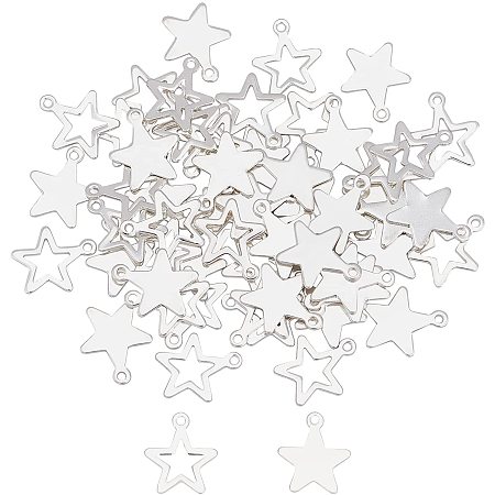 UNICRAFTALE About 60pcs Christmas Star Metal Hollow Stainless Steel Star Pendants Cut-Out Star Dangle Charms for Jewelry Making Stainless Steel Color 1.4mm Hole