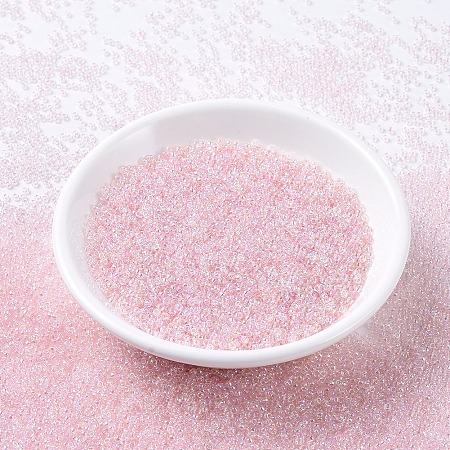 MIYUKI Round Rocailles Beads, Japanese Seed Beads, 11/0, (RR285) Pale Pink Lined Crystal AB, 2x1.3mm, Hole: 0.8mm, about 1111pcs/10g