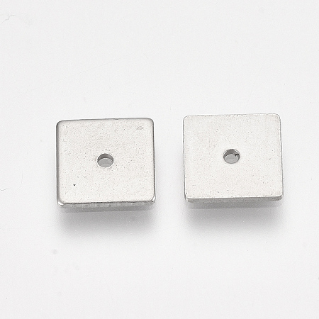 Honeyhandy 304 Stainless Steel Bead Spacrs, Square, Stainless Steel Color, 8x8x0.7mm, Hole: 1mm