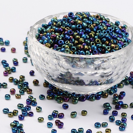 ORNALAND 8/0 Glass Seed Beads, Iris Round, Colorful, 3mm, Hole: 1mm, about 3600pcs/bag