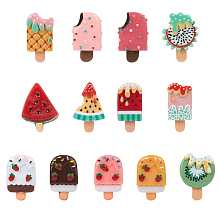 SUNNYCLUE Resin Cabochons, Ice Lolly, Imitation Food, Mixed Shapes, Mixed Color, 23.5~29x13~20x4~7mm, 26pcs/box