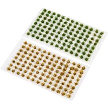 BENECREAT 208 Pcs 2 Colors Green Yellow Miniature Grass Tufts Model Grass, 3x3x6mm Static Artificial Grass Model for Gaming Terrain Decoration Model House Scenery, 104Pcs/sheet