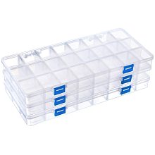 BENECREAT 3 Packs 24 Grids Large Transparent Plastic Storage Box Organizer with Adjustable Dividers for Beads, Jewelry and Other Craft Accessories - 12.8x6.2x1.2 Inches