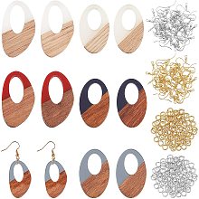 OLYCRAFT 172pcs Hollow Oval Resin Wooden Earring Pendants Resin Walnut Wood Earring Makings Kit Vintage Resin Wood Statement Jewelry with Earring Hooks Jump Rings for Jewelry Making - 6 Styles