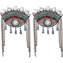 SUPERFINDINGS 2Pcs Evil Eye Shoulder Epaulet with Tassel Detachable Ethnic Style Tassel Epaulette Pin Badge Shoulder Insignia with Felt Rhinestone for Man Woman Leather Jacket Windbreaker Coat