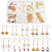 SUNNYCLUE 1 Box DIY 10 Pairs Food Themed Charms Ice Cream Charms Earring Making Kit Enamel Charms for Jewelry Making Round Linking Rings Cup Cake Charms Earrings Hooks Craft Starters Adult Women