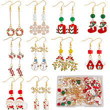 SUNNYCLUE Christmas Earring Making Kit, Including Wreath & House & Gift & Sock Alloy Enamel Pendants, Glass Star & Cube & Imitation Pearl Beads, Brass Earring Hooks, Mixed Color, 150Pcs/box