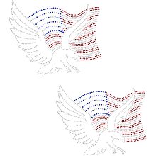 FINGERINSPIRE 2 Pack Flag Eagle Rhinestone Iron on Hotfix Transfer Decal Bling Patches, Stripes Clear Red Blue Glitter Crystal Iron On Applique Decoration for DIY Jeans Jacket Clothing Handbag Shoes