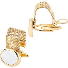 BENECREAT 2pcs Men's Cufflinks with Chain Brass Shiny Gold Shirt Accessories Tone with 1pcs Velvet Pouches and Plastic Box for Shirt Cuff decoration, 7x1.5cm