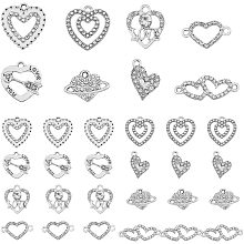 SUPERFINDINGS 32Pcs 8 Style Alloy Rhinstone Heart Pendants Cubic Zirconia Love Charms Platinum Heart Links Connectors Charms for DIY Necklace Bracelet Jewelry Making, Hole: 1.6~2.6mm