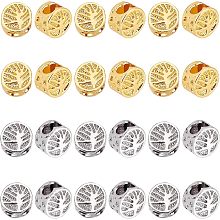 PandaHall Elite 40pcs Tree of Life Spacer Beads, 2 Colors Long-Lasting Plated Double Hole Loose Beads Flat Round Multi Strand Connectors for Beading Bracelet Necklace Jewelry Making