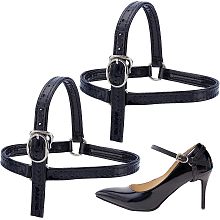 GORGECRAFT 1 Pair Detachable Shoe Strap Womens Glossy Black Leather Shoelace Belt with Metal Buckle Heels Non-Slip Adjustable Ankle Shoe Strings Replacement Accessories for Holding Loose High Heels