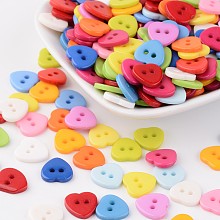 Honeyhandy Sweet Heart Buttons, Resin Button, Mixed Color, about 11mm in diameter, hole: 1.5mm, about 1000pcs/bag