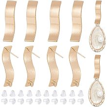 BENECREAT 10Pcs 18K Gold Plated Rectagnle Twist Earring Studs Brass Wave Earring Stud with Loops and 30Pcs Plastic Ear Nuts for DIY Jewelry Making Findings, 28x13mm