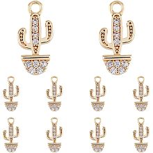 DICOSMETIC 10Pcs Crystal Cactus Charms Micro Pave Clear Cubic Zirconia Charms Rhinestone Plant Charms Real 18K Gold Plated Tropical Summer Charms for Jewelry Making, Hole: 1.5mm