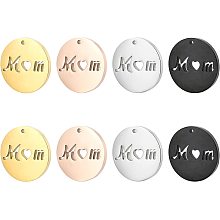 PandaHall Elite 8pcs Mom Charms 304 Stainless Steel Flat Round Pendant 4 Colors Letter Words Charm Dainty Charm for Earring Necklace Bracelet DIY Mother's Day Birthday Jewelry Gift, 20mm