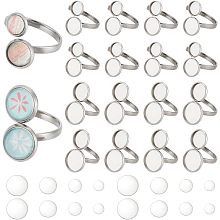 PandaHall Elite 20pcs 2 Styles Finger Ring Blank Base, Adjustable Flat Ring Base, Adjustable Ring with Tray, Ring Base Pad with 10pcs 5.5/7.5/9.5/11.5mm Cabochon for DIY Ring Jewellery Making