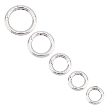 Unicraftale 5Pcs 5 Styles 304 Stainless Steel Spring Gate Rings, for Keychain, Round Ring, Stainless Steel Color, 16~28x3~4mm, Inner Diameter: 10~20mm, 1pc/style