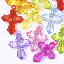 Honeyhandy Transparent Acrylic Pendants, Faceted, Cross, Mixed Color, 45x32.5x9mm, Hole: 2.5mm, about 160pcs/500g