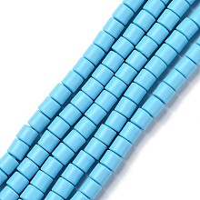 Honeyhandy Handmade Polymer Clay Bead Strands, Column, Deep Sky Blue, 6.5x6mm, Hole: 1.2mm, about 61pcs/strand, 15.75 inch(40cm)