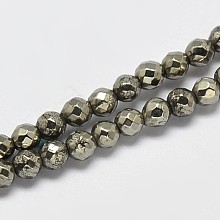 Arricraft Natural Pyrite Round Beads Strands, Faceted, Grade A, 3mm, Hole: 1mm, about 130pcs/strand, 16 inches