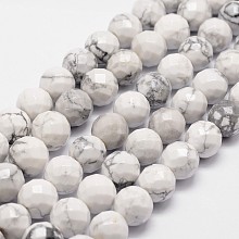 Arricraft Natural Howlite Beads Strands, Faceted, Round, 6mm, Hole: 1mm, about 61pcs/strand, 14.9 inches~15.1 inches