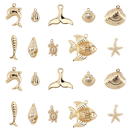 SUNNYCLUE, Ocean Theme, Other Pendants & Charms, Mixed Shapes, Real 18K Gold Plated, 10 shapes, 2pcs/shape, 20pcs/box