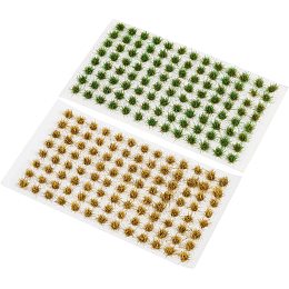 BENECREAT 208 Pcs 2 Colors Green Yellow Miniature Grass Tufts Model Grass, 3x3x6mm Static Artificial Grass Model for Gaming Terrain Decoration Model House Scenery, 104Pcs/sheet