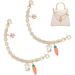 PandaHall Elite 2pcs Purse Chain Replacement 9.8" Short Chain Straps Rabbit Carrot Charm Purse Handle Extender Easter Decorative Bag Chains Golden Chain for Purse Handbag Wallet Crossbody Shoulder Bag