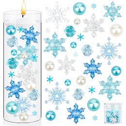 BENECREAT 174pcs Christmas Winter Theme Vase Filler Decor, Snowflake Floating Pearls for Makeup Brushes Holder, Wedding, Party Decor