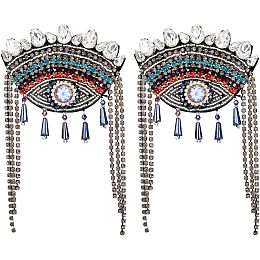 SUPERFINDINGS 2Pcs Evil Eye Shoulder Epaulet with Tassel Detachable Ethnic Style Tassel Epaulette Pin Badge Shoulder Insignia with Felt Rhinestone for Man Woman Leather Jacket Windbreaker Coat