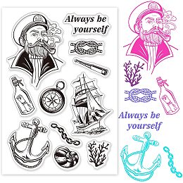 GLOBLELAND Sailing Captain Clear Stamps Transparent Silicone Stamp for Card Making Decoration and DIY Scrapbooking