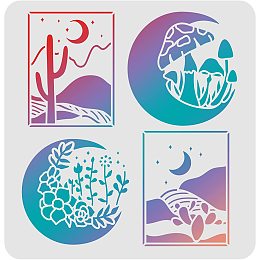 FINGERINSPIRE Moon Stencils Template 11.8x11.8inch Plastic Moon Mushroom Flower Drawing Painting Stencils Desert Pattern Reusable Stencils for Painting on Wood, Floor, Wall and Tile