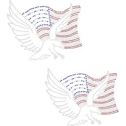 FINGERINSPIRE 2 Pack Flag Eagle Rhinestone Iron on Hotfix Transfer Decal Bling Patches, Stripes Clear Red Blue Glitter Crystal Iron On Applique Decoration for DIY Jeans Jacket Clothing Handbag Shoes