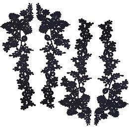 GORGECRAFT 4Pcs 3D Flower Embroidery Lace Applique Black Floral Leaves Embroidered Sew on Patches Collar Fabric Appliques for DIY Sewing Crafts Wedding Dress Clothing Bags Embellishments, 43.5x12.2cm