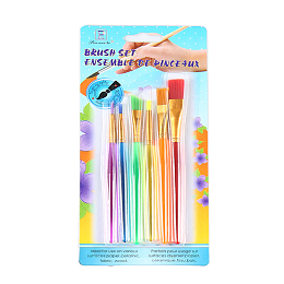 Honeyhandy Plastic Children's Nylon Brush Head Tempera Paint Brush Set, with Aluminium Tube, for Artist Painting Brush Supplies, Mixed Color, 13~15cm, 6pcs/set