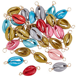 PandaHall Elite 30pcs Natural Cowrie Shell Connector, 6 Colors Shell Pendant Connector Beach Spiral Seashells Charms with Plated Gold Double Loop Bail Connector for Jewellery Bracelet Necklace Making